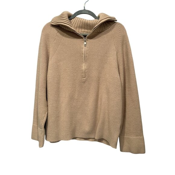 BTFBM Womens Ribbed Knit Half-Zip Sweater Large Beige - Picture 1 of 7